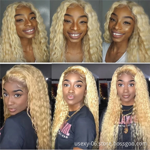 Wholesale bundle 613 hd lace wigs vendor virgin brazilian hair blonde lace front wig human hair 613 deep wave frontal wig